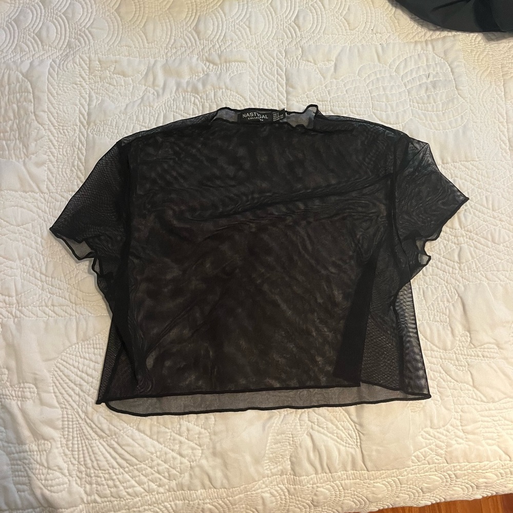 Nasty Gal Black Sheer Cropped Short Top